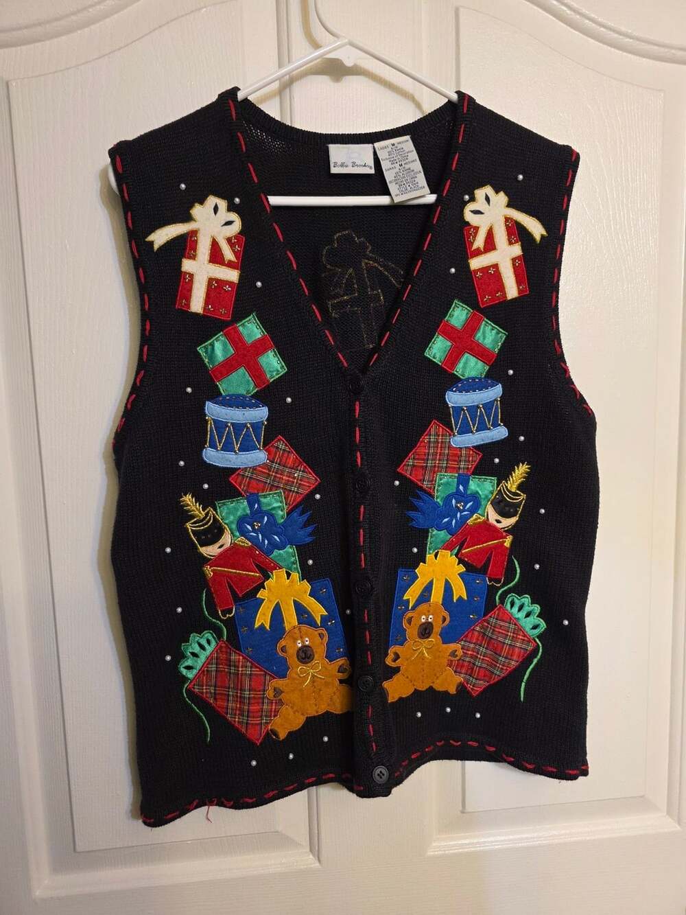 Bobbie Brooks Vintage 90s Beaded Embroidered Christmas Holiday Vest Size Medium